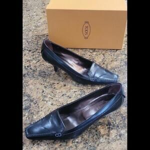 Tod's Dinan Black Leather Pumps High Heels Slides Slip On Womens Shoes Size 9.5